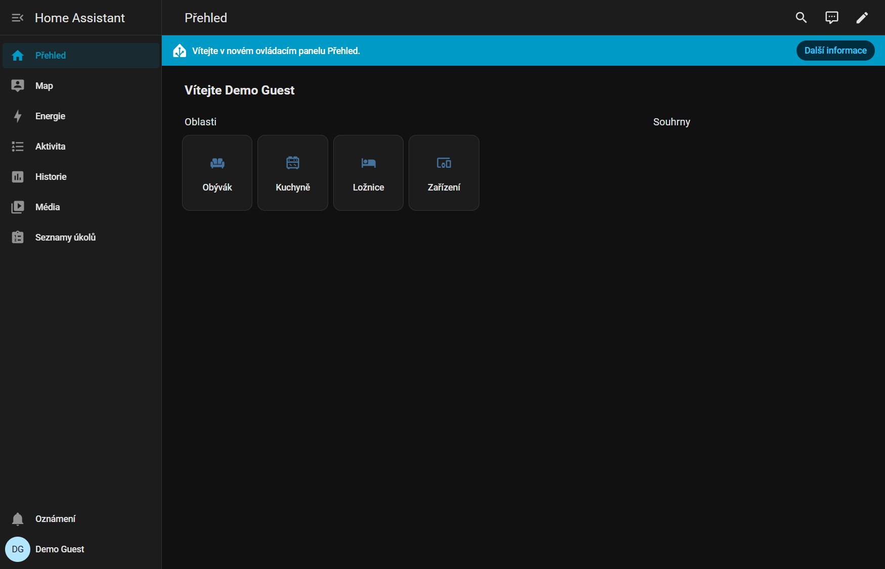 Home Assistant UI uvnitř Domov Praha